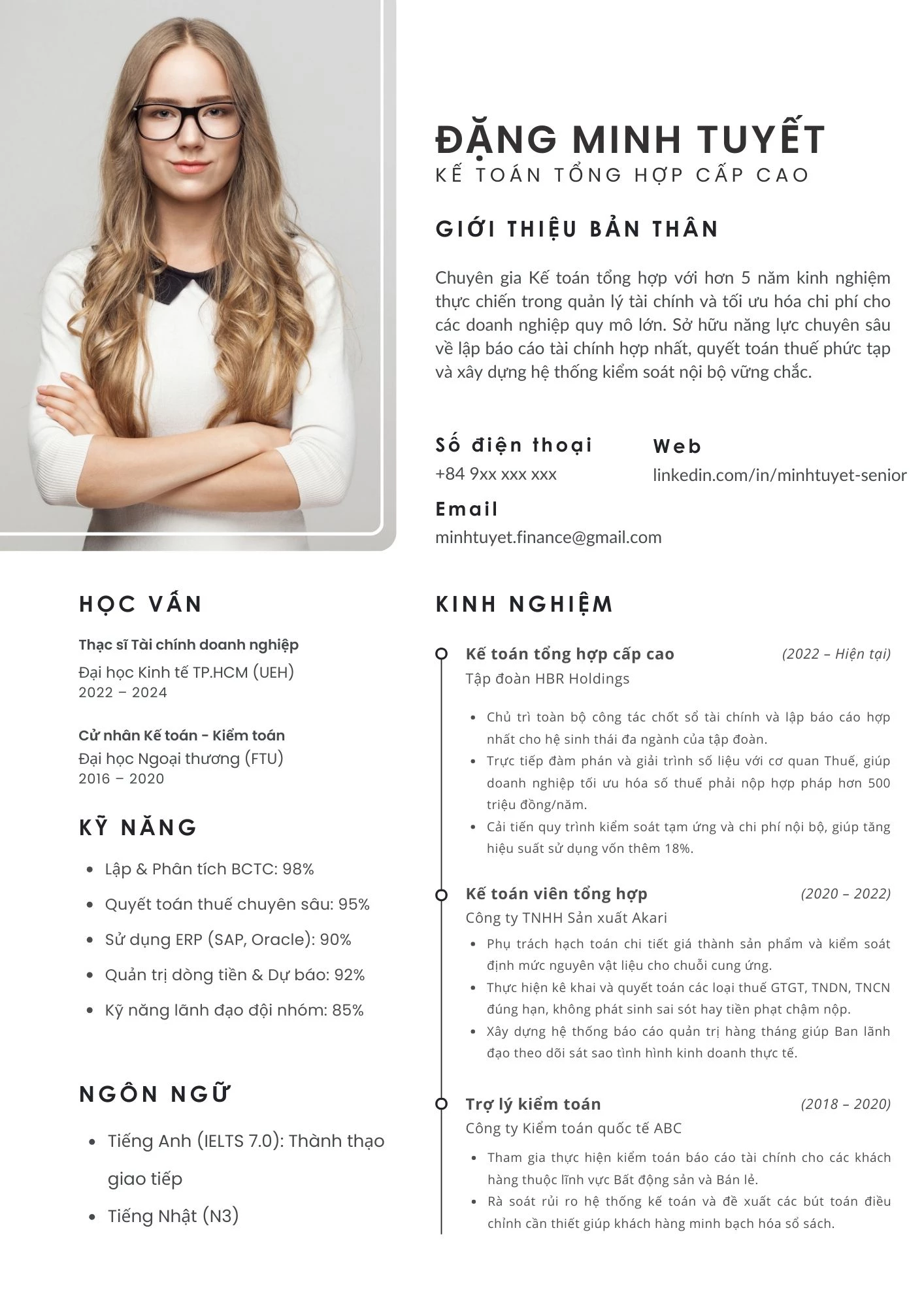 Mẫu CV Kế toán tổng hợp cho người trên 3 năm kinh nghiệm