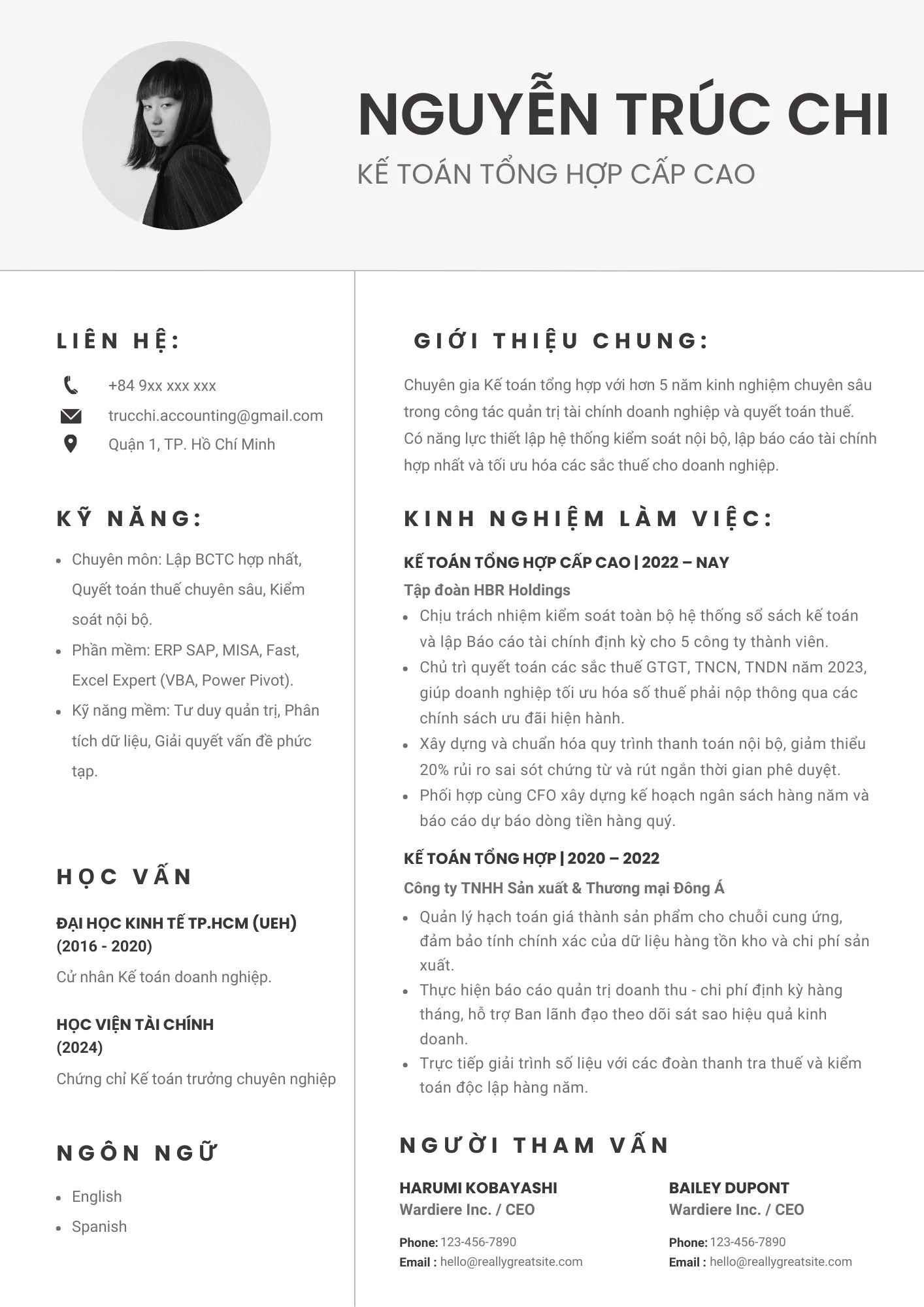 Mẫu CV Kế toán tổng hợp cho người trên 3 năm kinh nghiệm