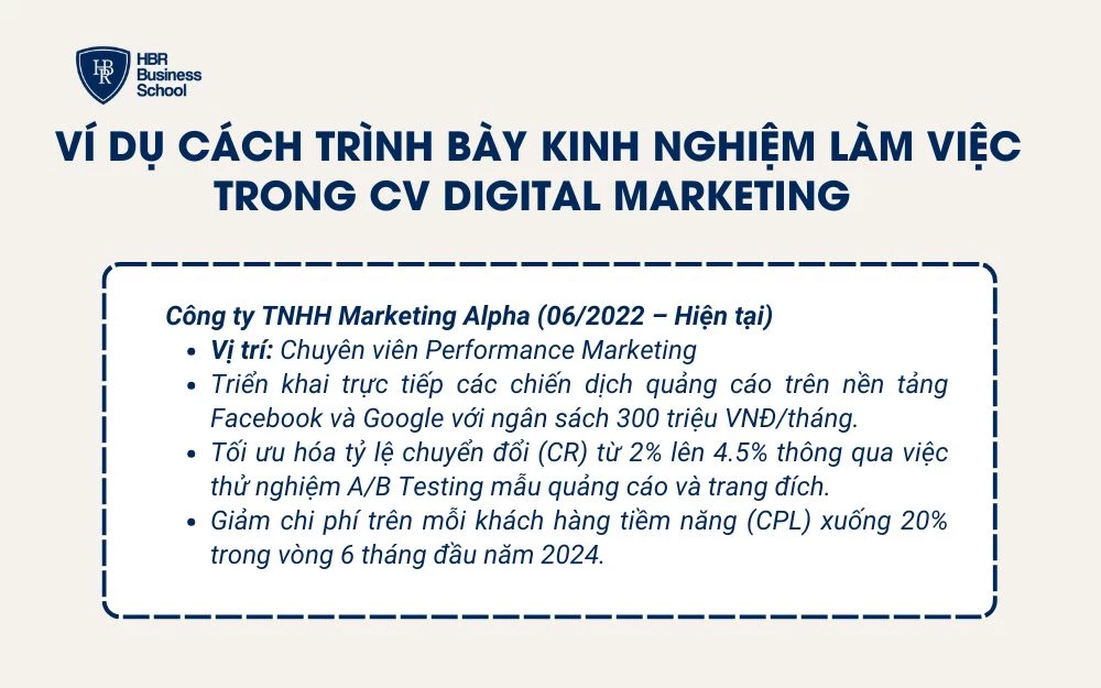 Ví dụ trình bày kinh nghiệm làm việc trong CV