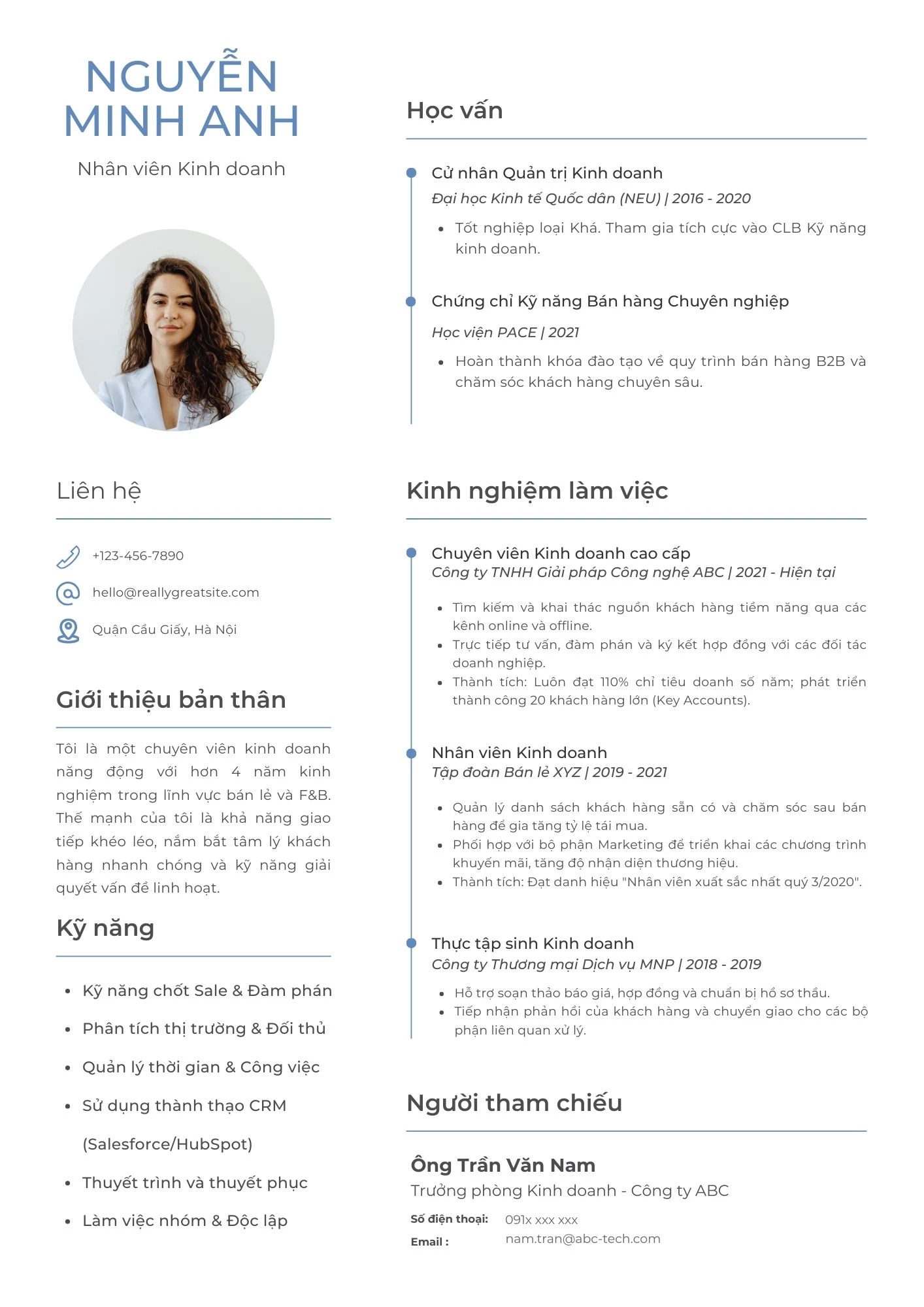 Mẫu CV nhân viên kinh doanh có kinh nghiệm