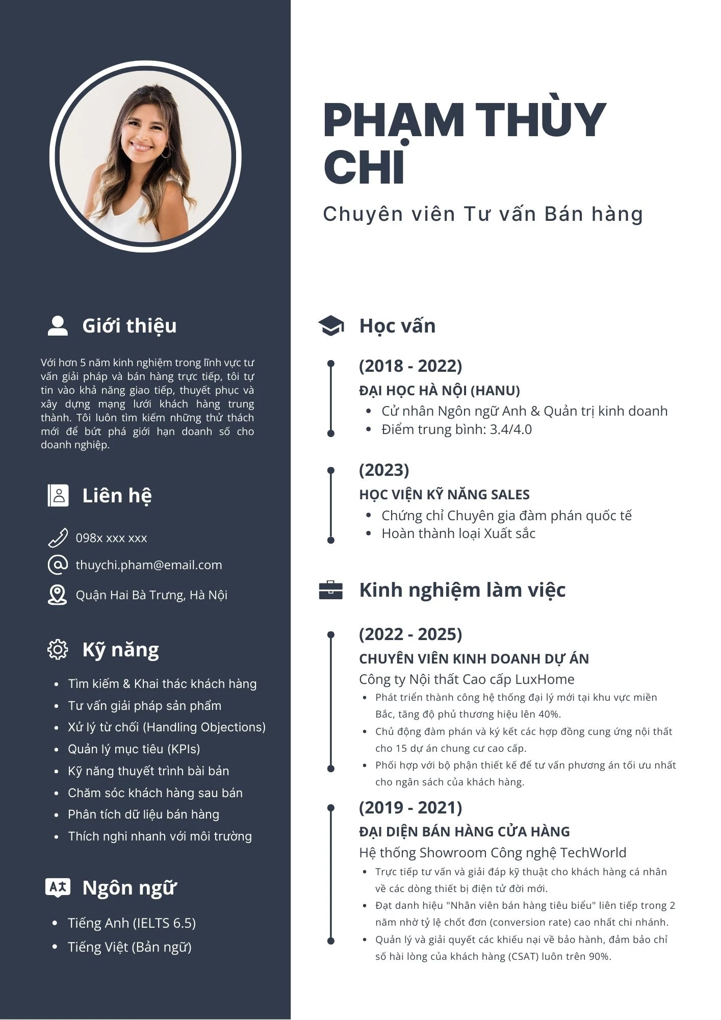 Mẫu CV nhân viên kinh doanh có kinh nghiệm