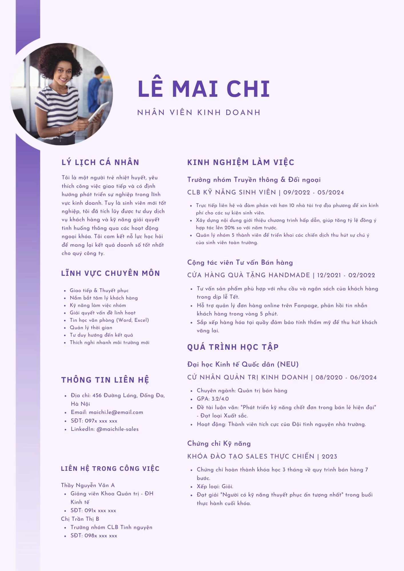 Mẫu CV nhân viên bán hàng chưa có kinh nghiệm