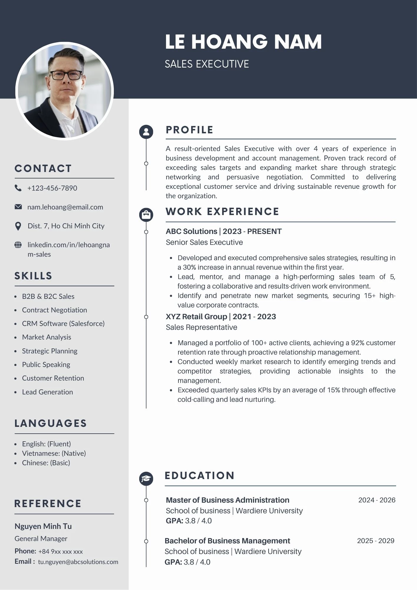 Mẫu CV nhân viên Sales bằng tiếng Anh