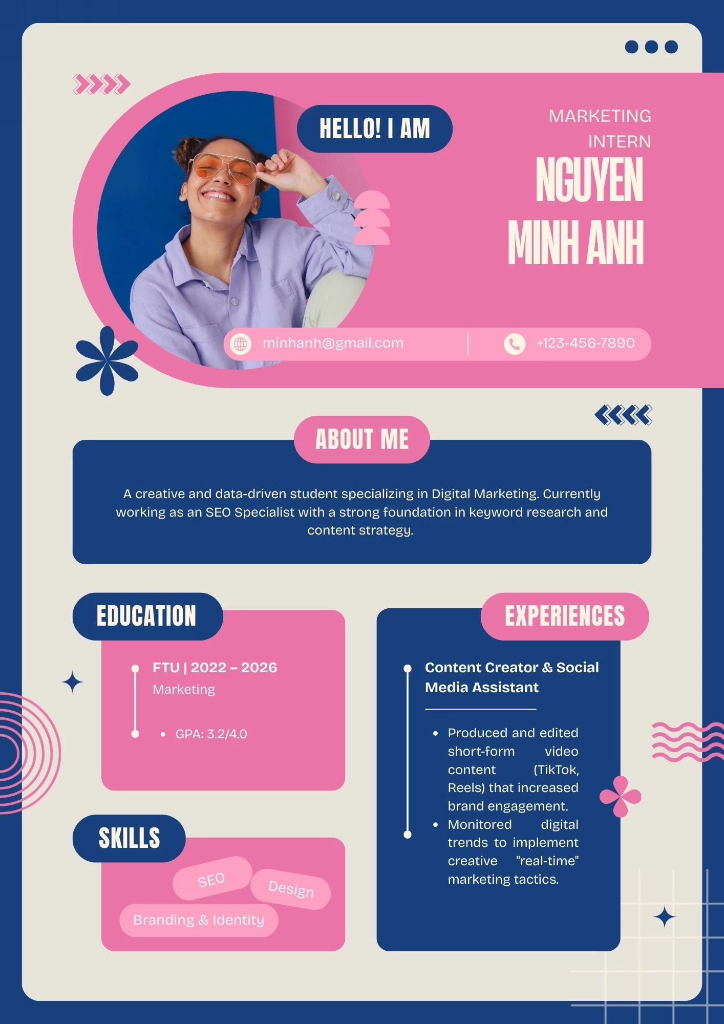 Mẫu CV Thực tập sinh Marketing tiếng Anh