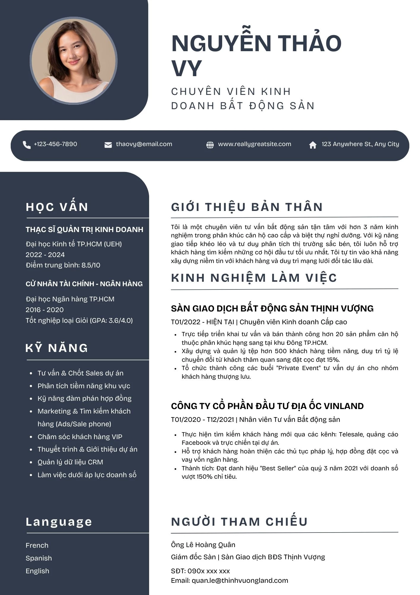 Mẫu CV nhân viên kinh doanh Bất động sản