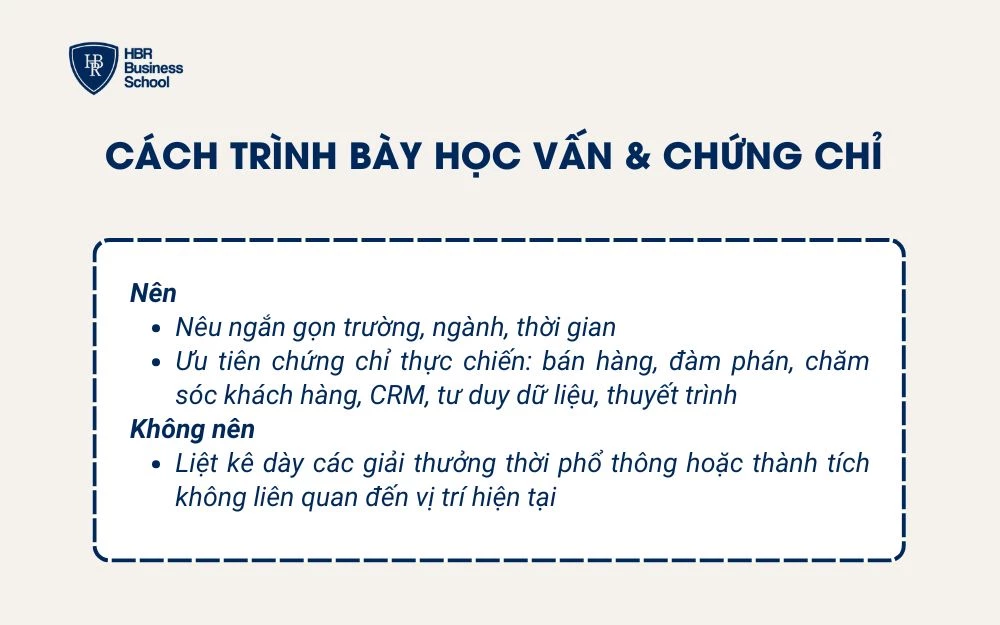 Cách trình bày học vấn & chứng chỉ