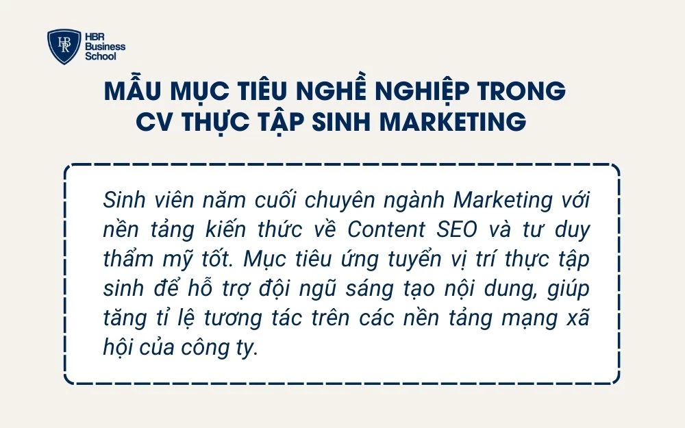 Mẫu trình bày Mục tiêu nghề nghiệp trong CV thực tập sinh Marketing