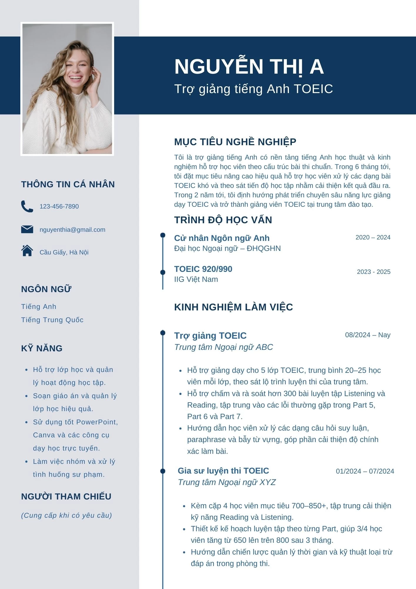 CV trợ giảng tiếng Anh dành cho môi trường luyện thi TOEIC