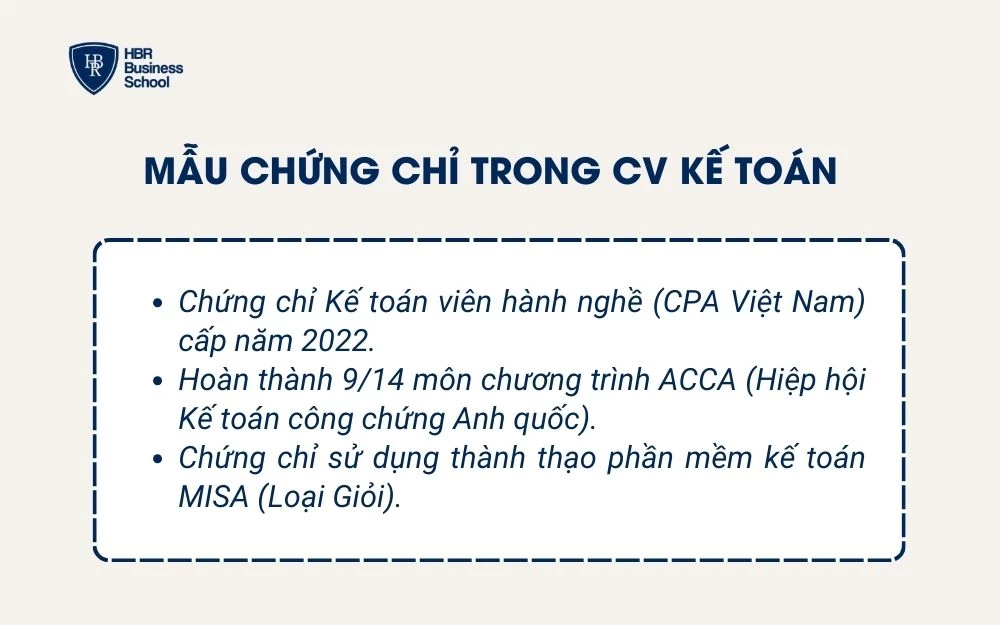 Mẫu chứng chỉ kế toán trong CV