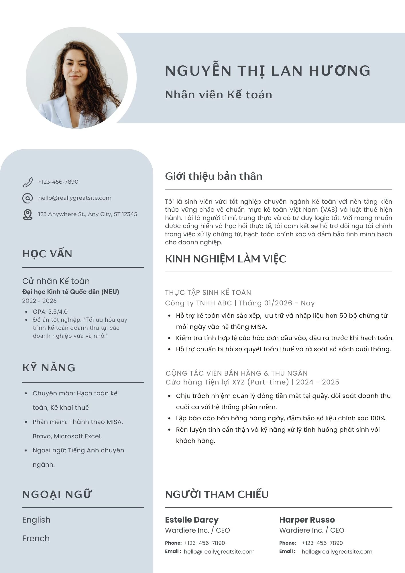 Mẫu CV kế toán cho sinh viên mới ra trường, chưa có kinh nghiệm