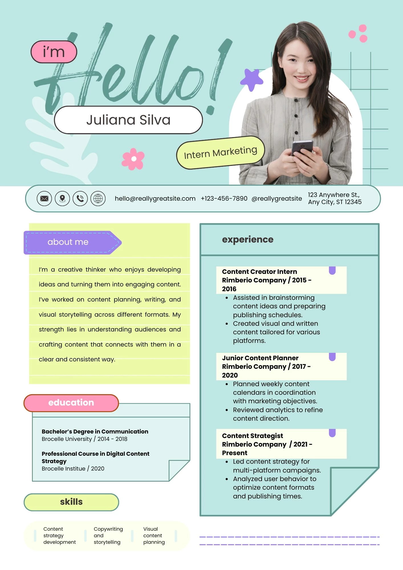 Mẫu CV marketing intern tiếng Anh