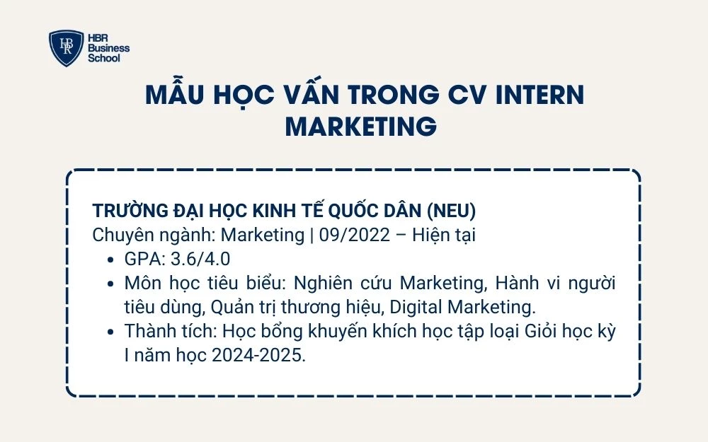 Mẫu học vấn trong CV Intern Marketing