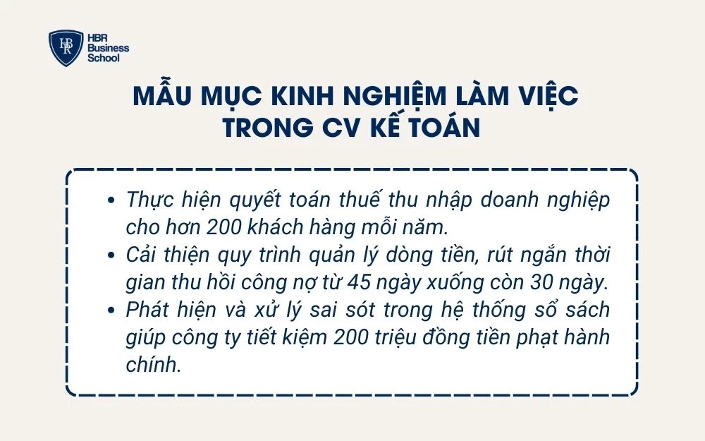 Mẫu kinh nghiệm làm việc trong CV kế toán