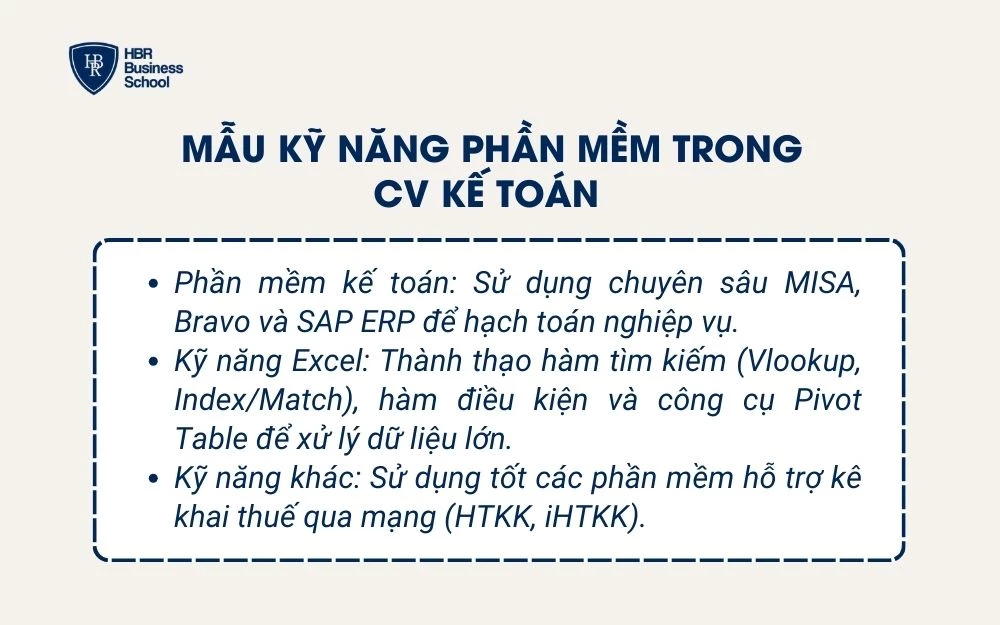 Mẫu kỹ năng phần mềm trong CV kế toán