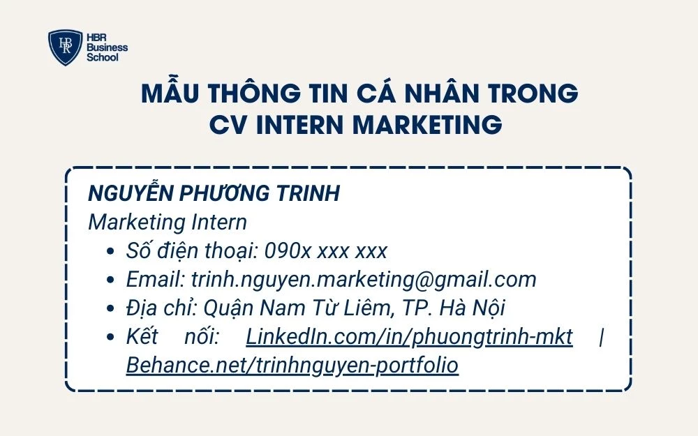 Mẫu thông tin cá nhân trong CV Intern Marketing
