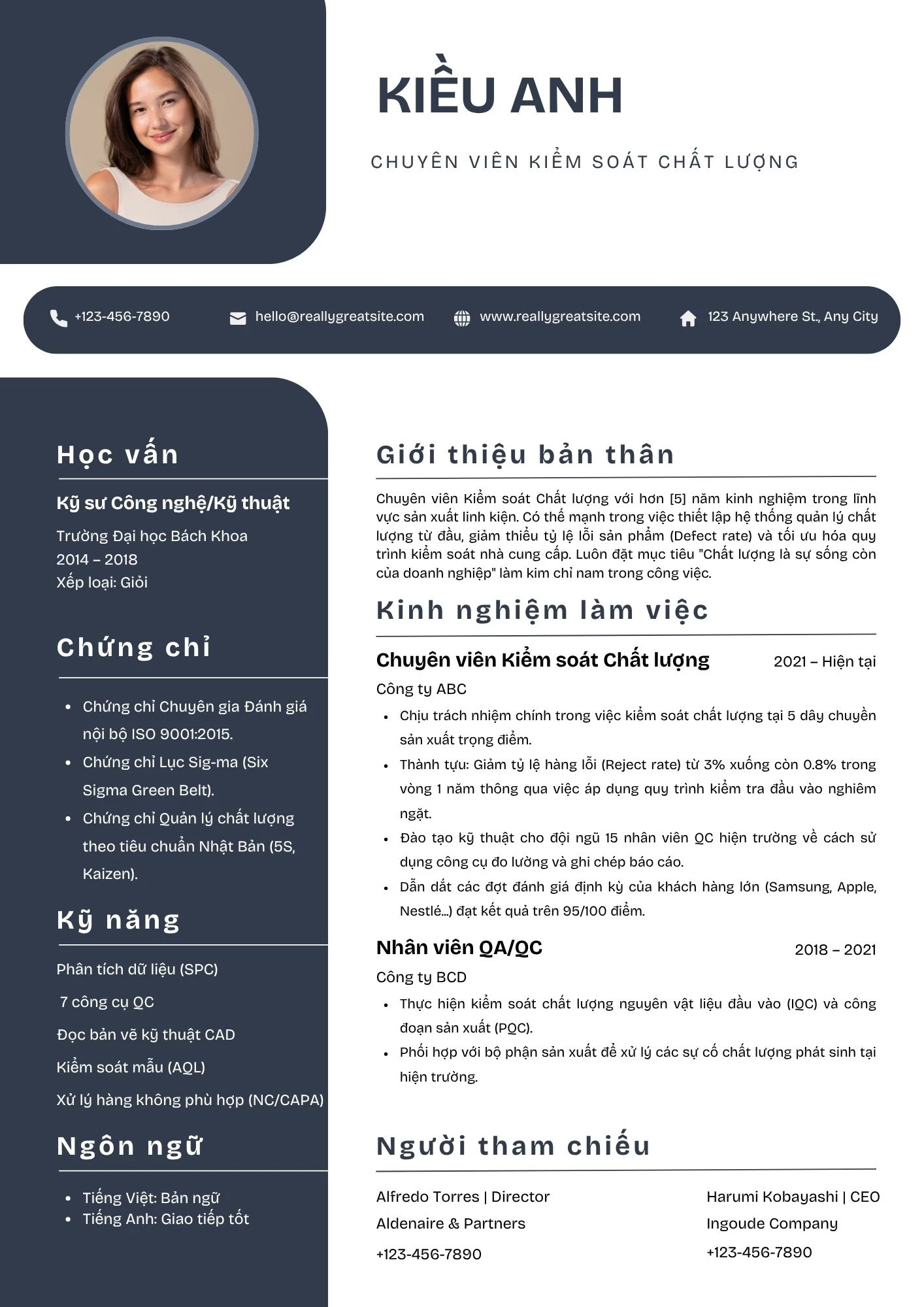 Mẫu CV nhân viên kiểm soát chất lượng có kinh nghiệm