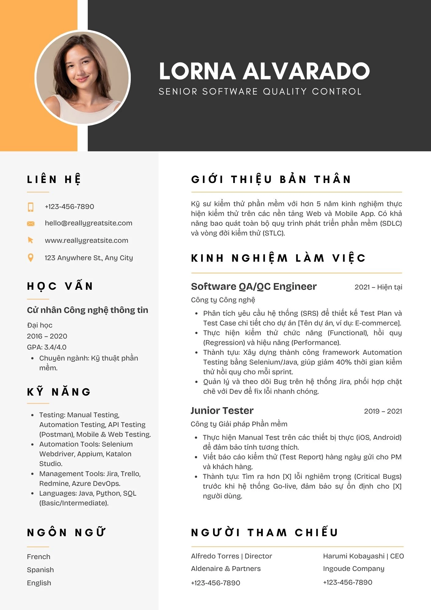 Mẫu CV QA/QC phần mềm (Software QA/QC)