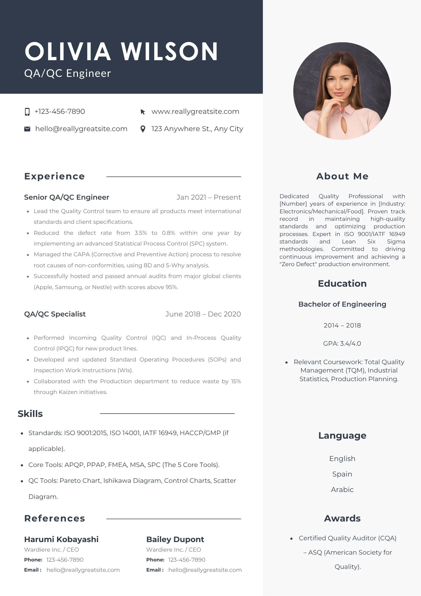 Mẫu CV QA/QC tiếng Anh cho công ty nước ngoài