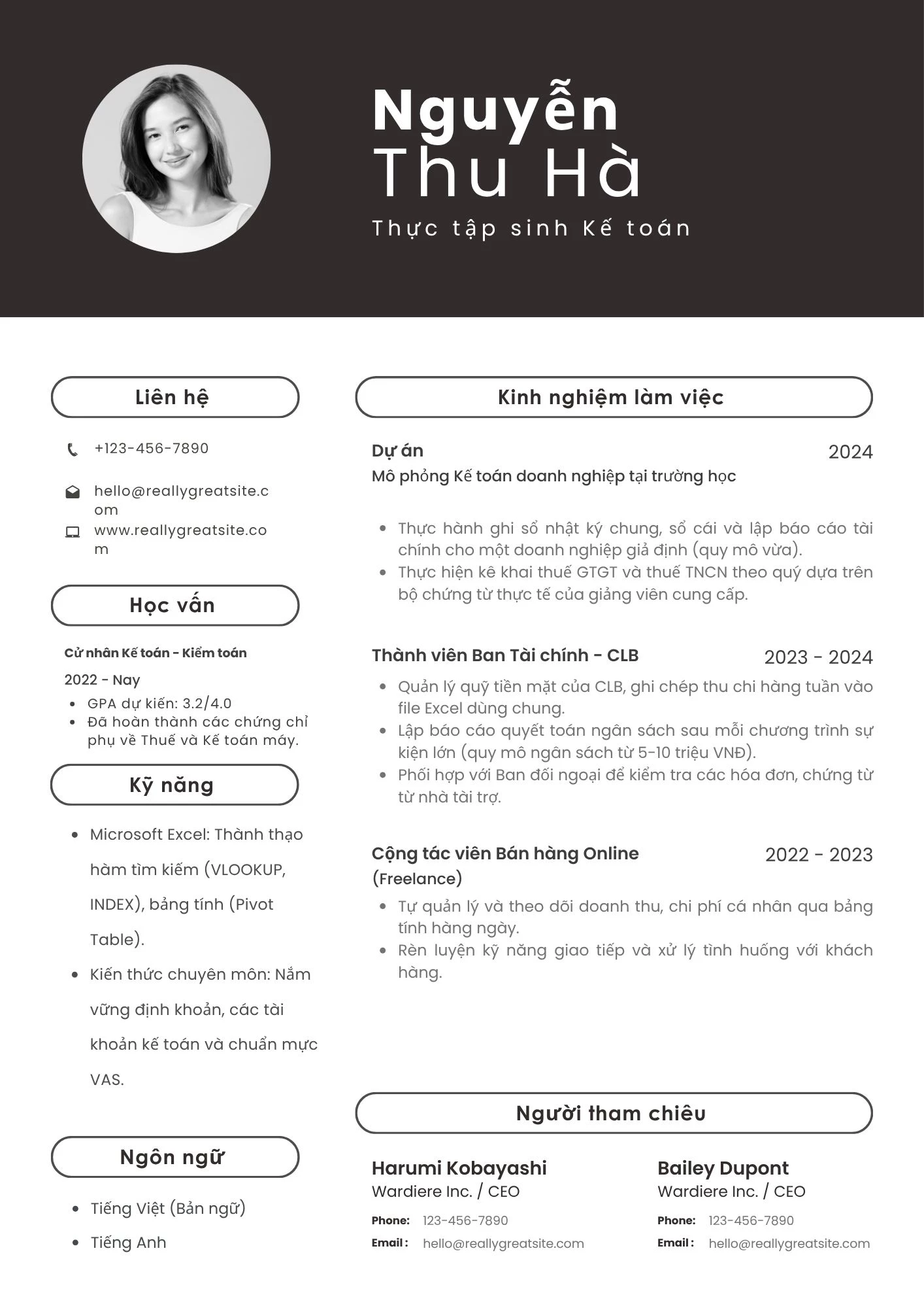 Mẫu CV thực tập sinh kế toán chưa có kinh nghiệm