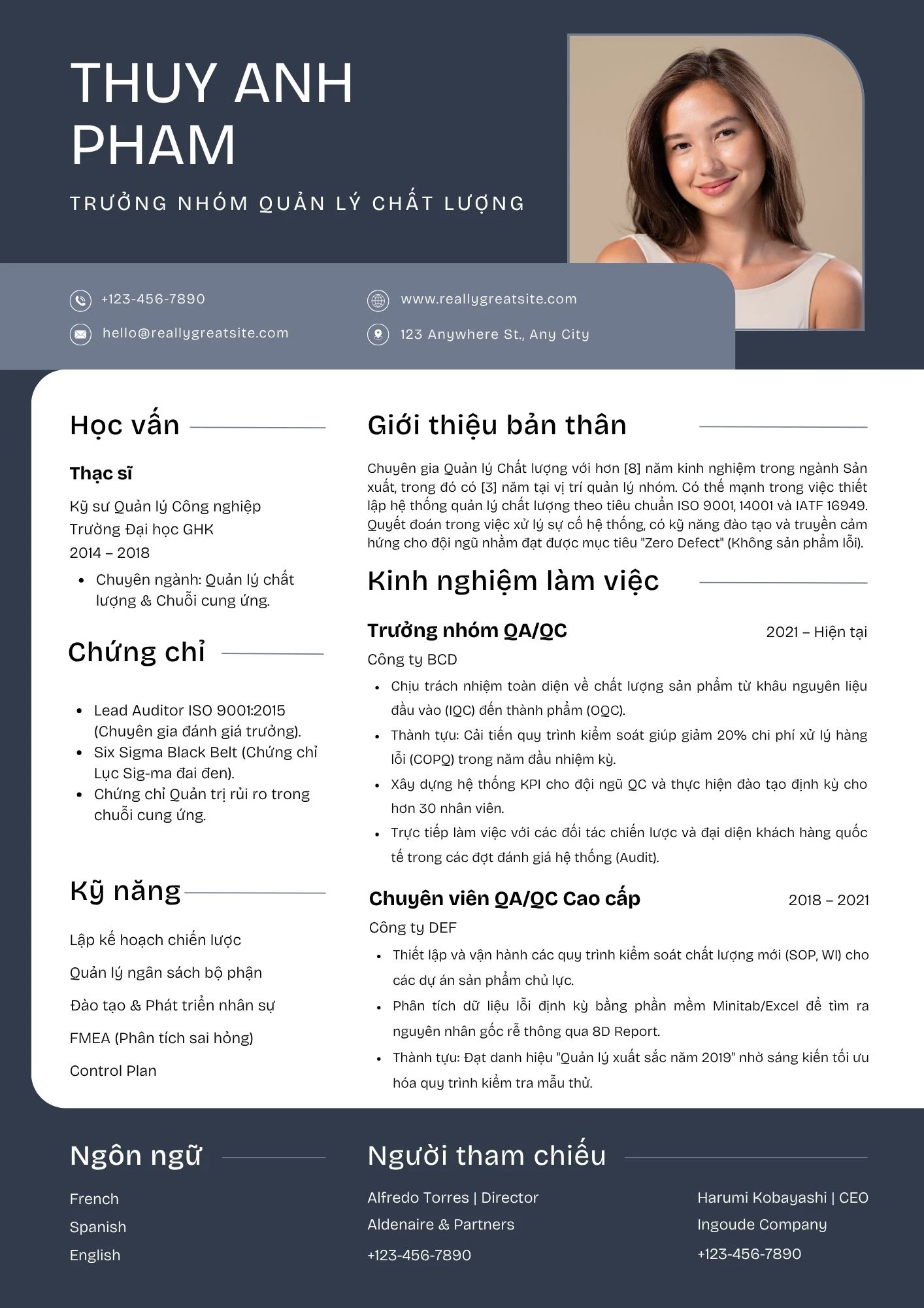 Mẫu CV trưởng nhóm QA/QC