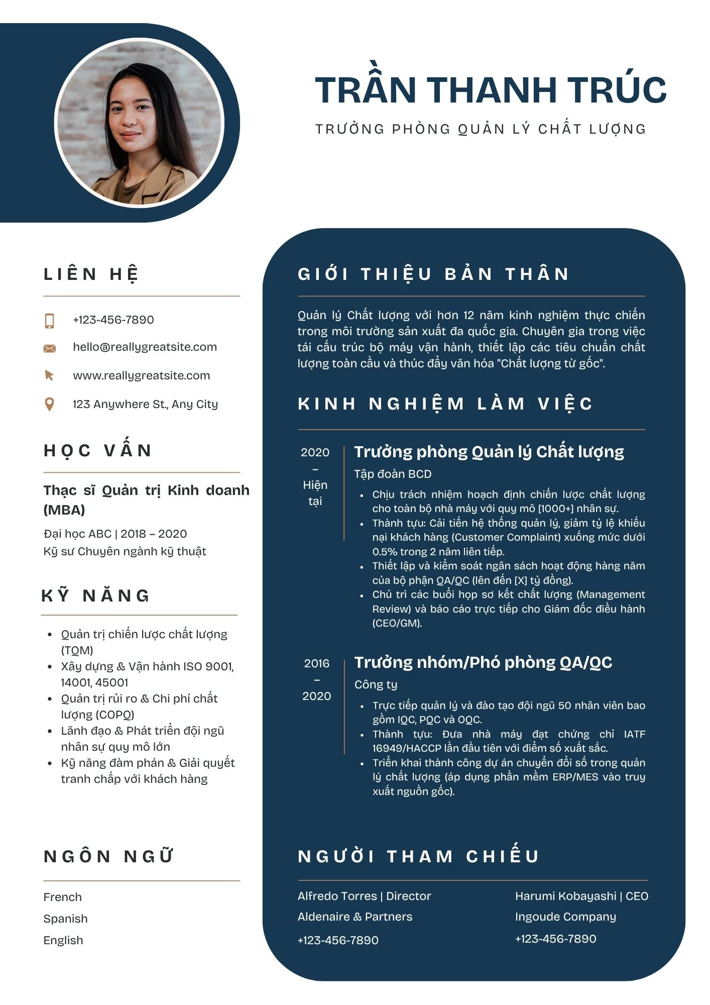 Mẫu CV trưởng phòng quản lý chất lượng