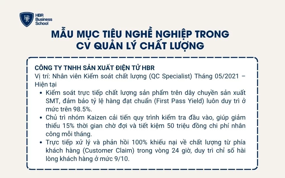Mẫu mục tiêu nghề nghiệp trong CV quản lý chất lượng