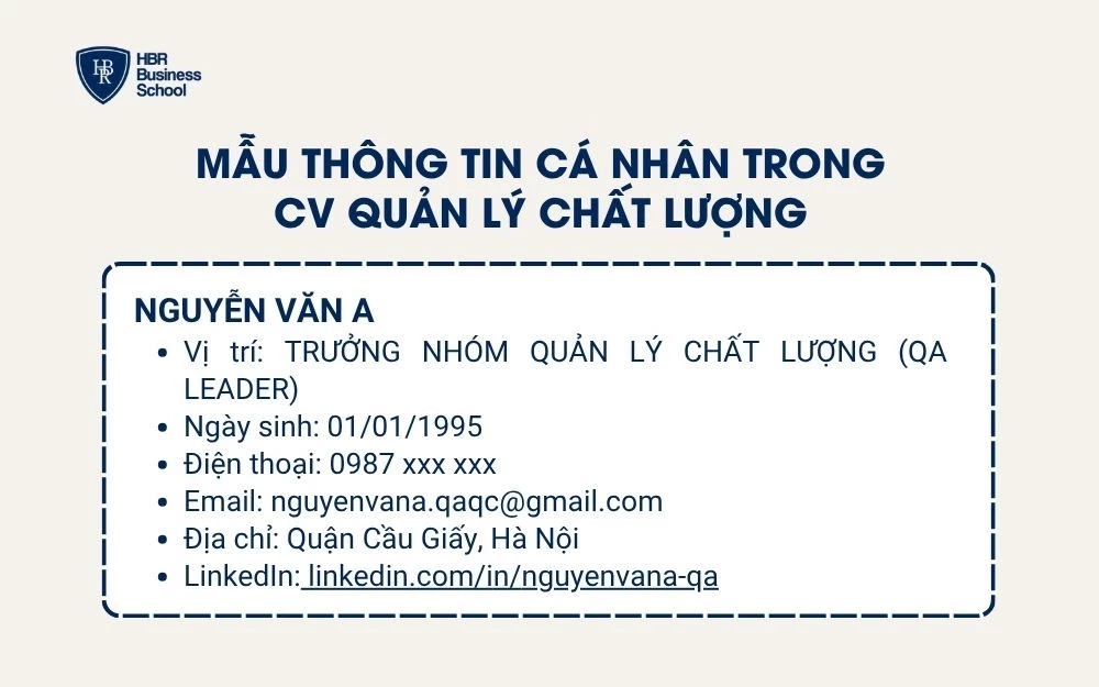 Mẫu thông tin cá nhân trong CV quản lý chất lượng