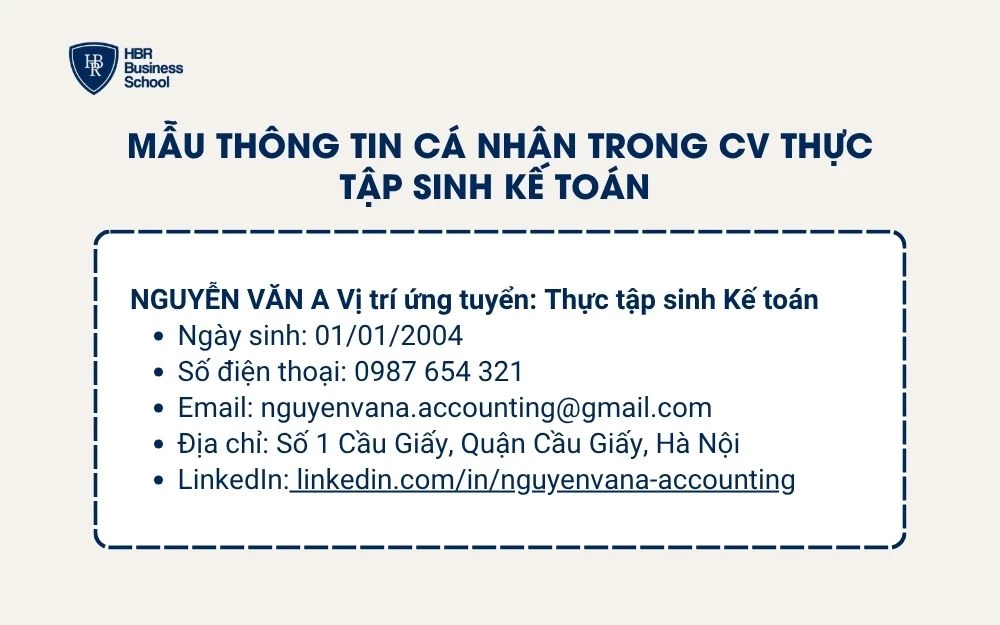 Mẫu thông tin cá nhân trong CV thực tập sinh kế toán