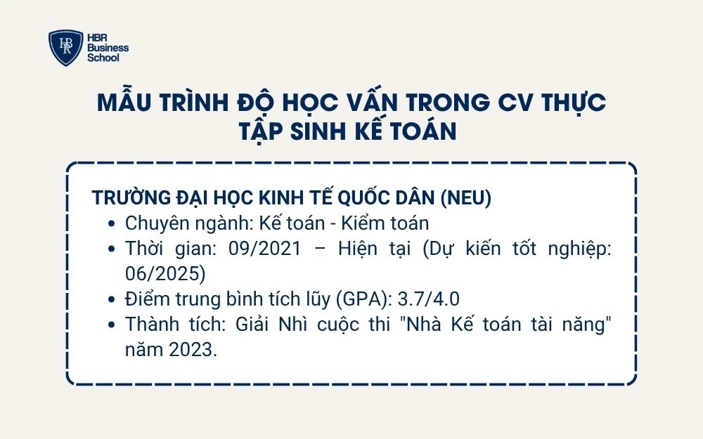 Mẫu trình độ học vấn trong CV thực tập sinh kế toán