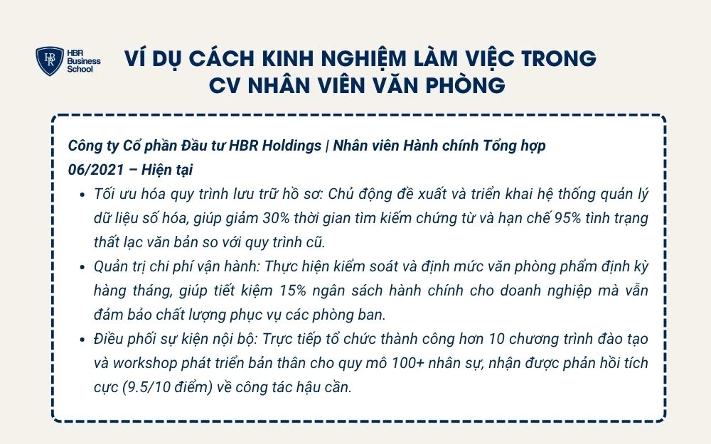 Ví dụ cách viết kinh nghiệm làm việc khi chưa có kinh nghiệm cho nhân viên văn phòng