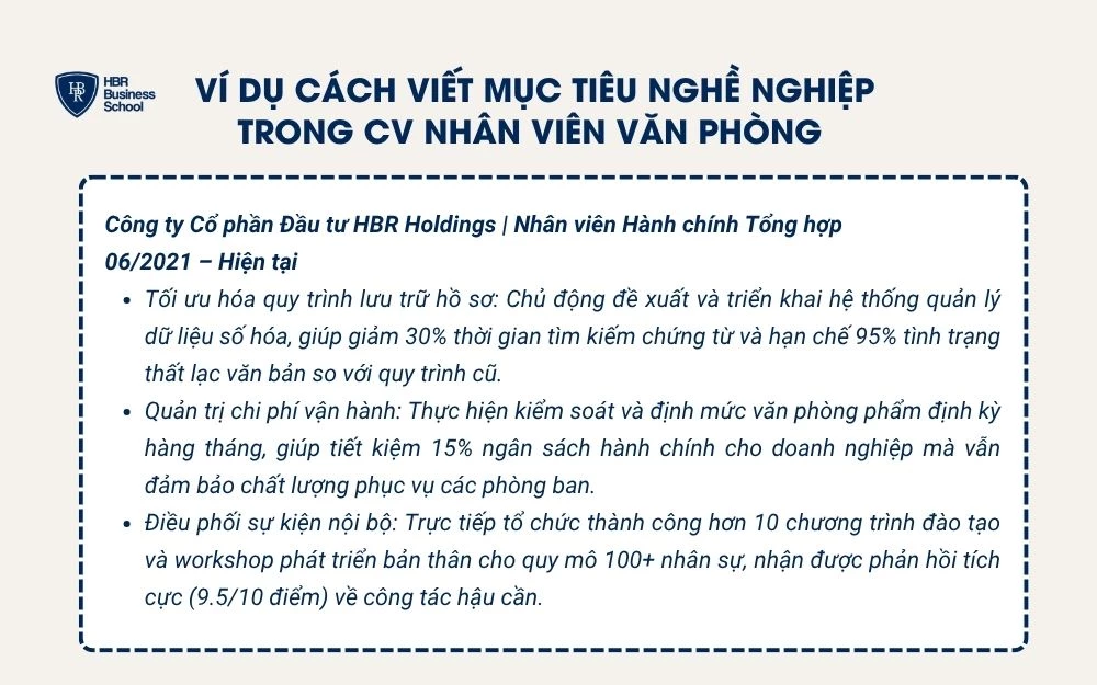 Ví dụ cách trình bày kinh nghiệm làm việc dựa trên số liệu và hiệu quả thực tế trong CV nhân viên văn phòng