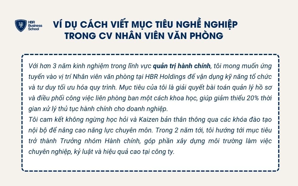 Ví dụ cách viết mục tiêu nghề nghiệp trong CV nhân viên văn phòng hiệu quả