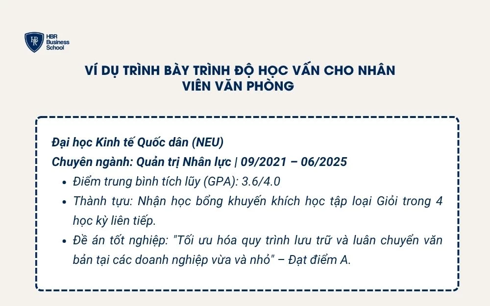 Ví dụ trình bày trình độ học vấn cho nhân viên văn phòng