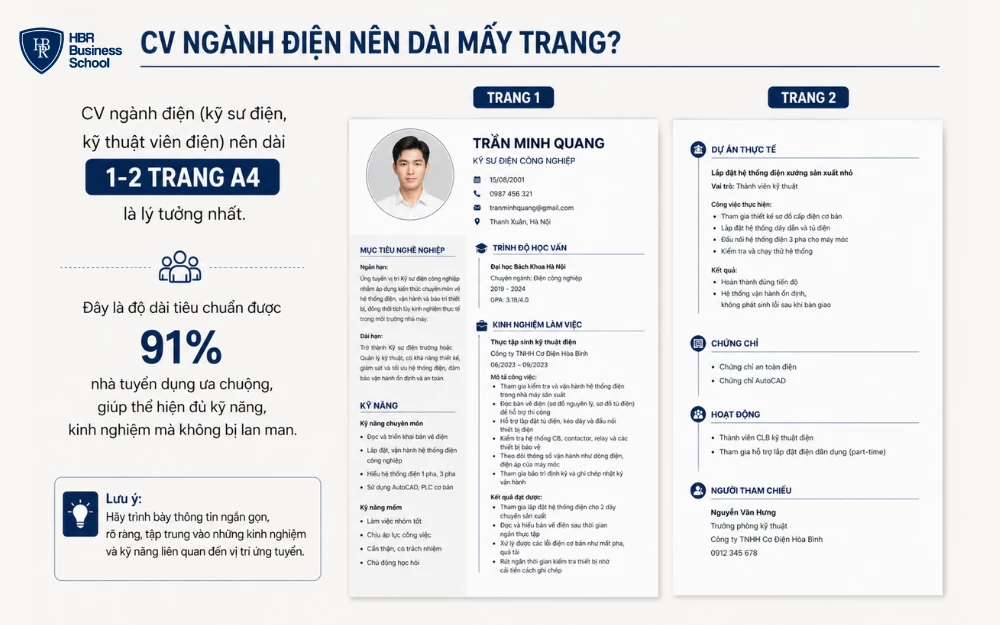 CV ngành điện nên dài 1 - 2 trang A4