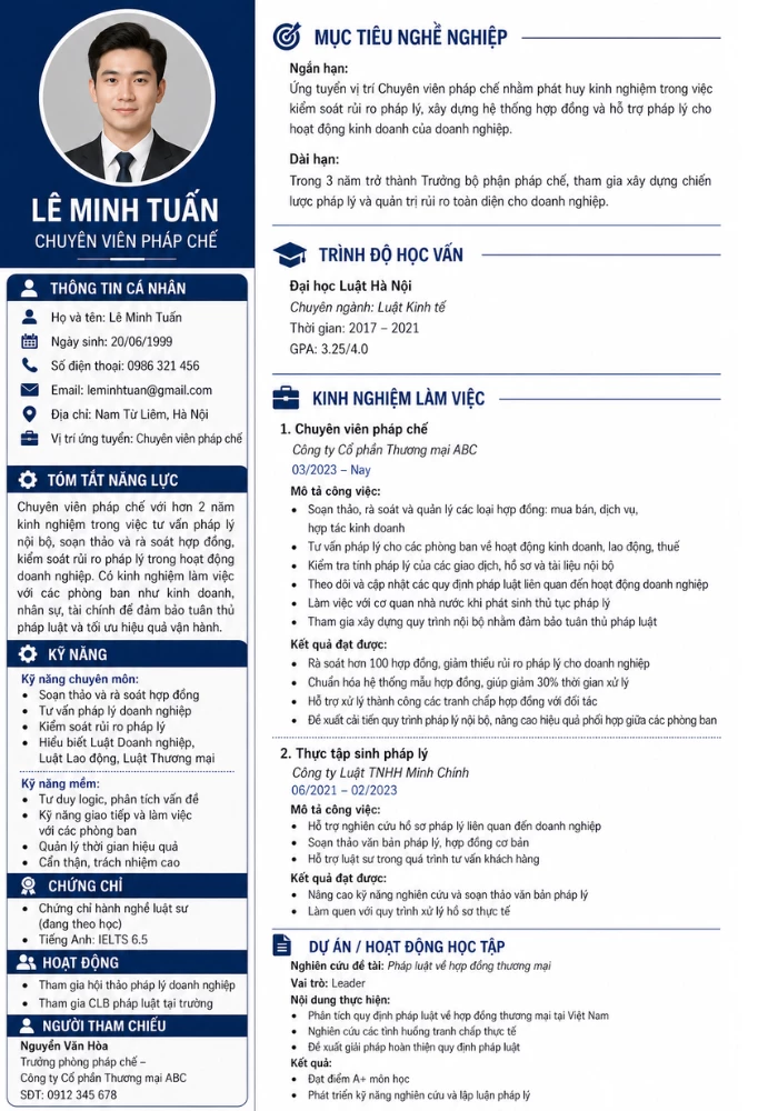 Mẫu CV chuyên viên pháp chế doanh nghiệp
