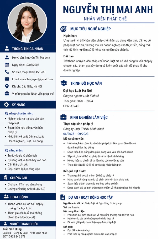 Mẫu CV ngành luật cho sinh viên mới ra trường