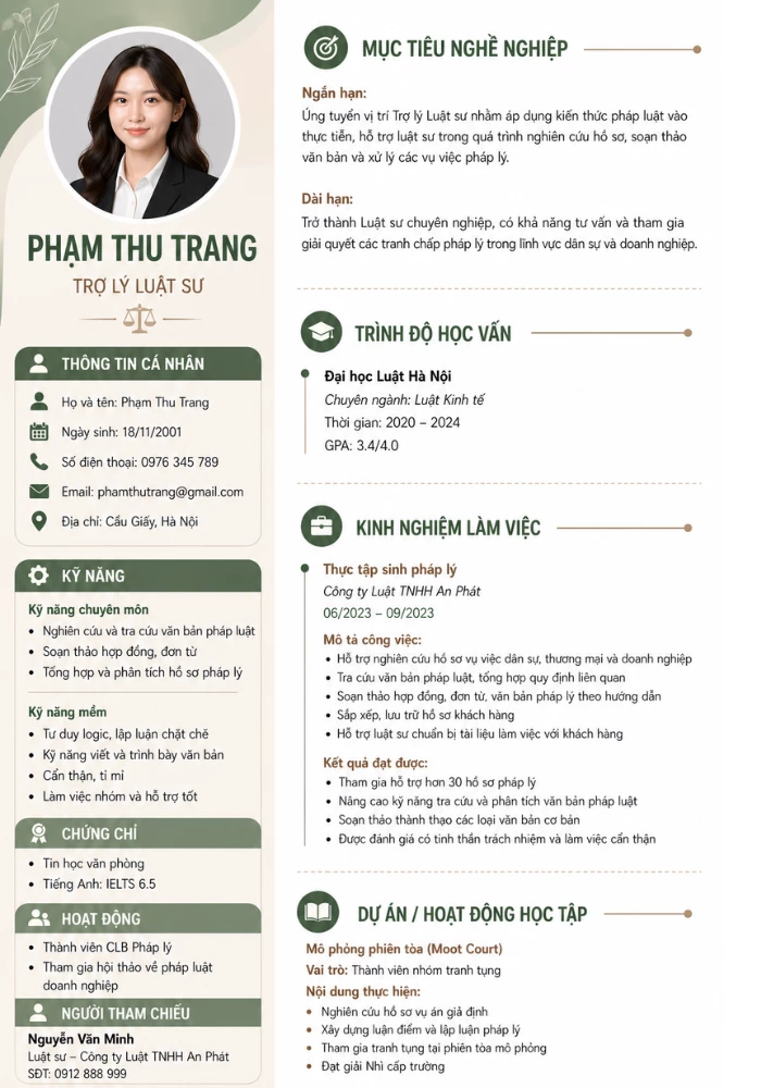 Mẫu CV trợ lý luật sư