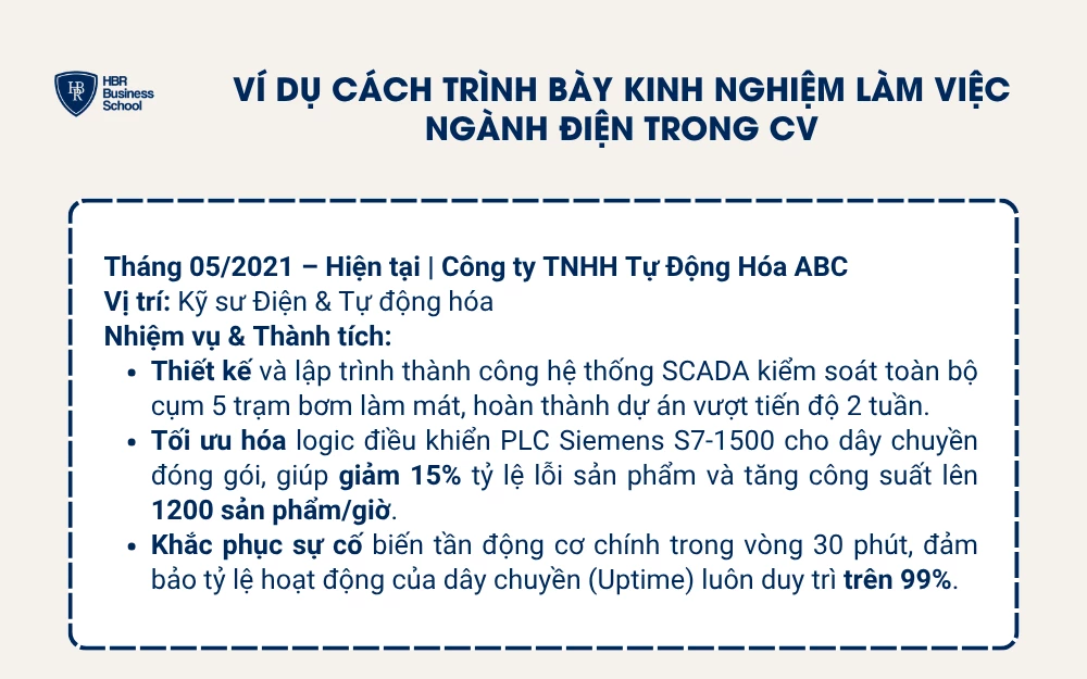 Ví dụ cách trình bày kinh nghiệm làm việc ngành điện trong CV