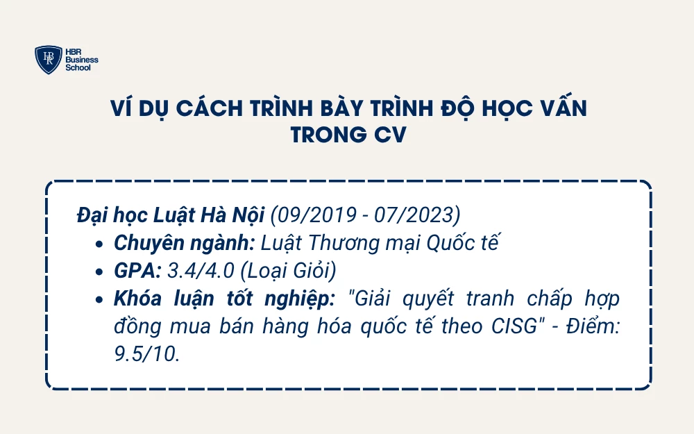 Ví dụ cách trình bày trình độ học vấn trong CV