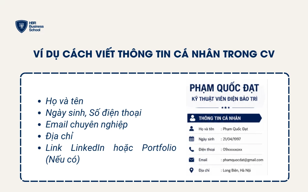 Ví dụ cách viết Thông tin cá nhân trong CV