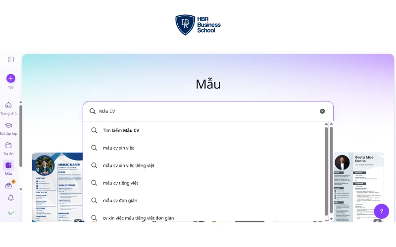 Bước 2: Tìm kiếm từ khóa mẫu CV