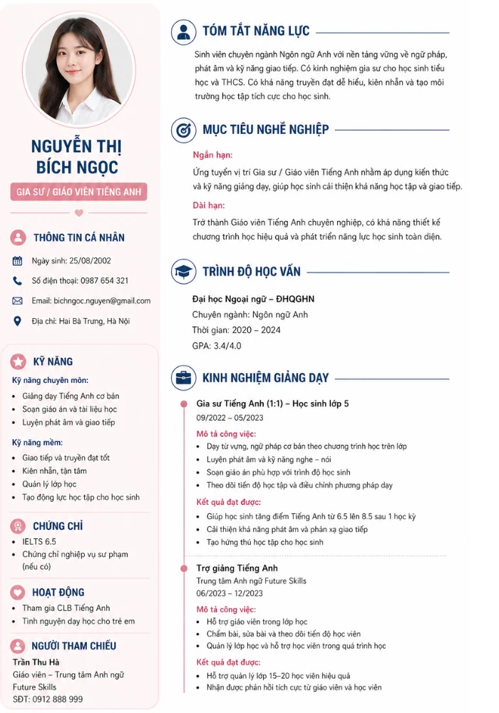 Mẫu CV giáo viên / gia sư