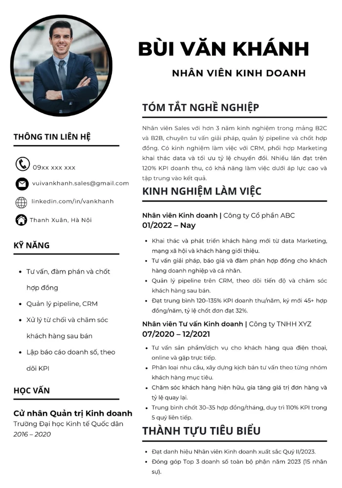 Mẫu CV Sales / Nhân viên kinh doanh