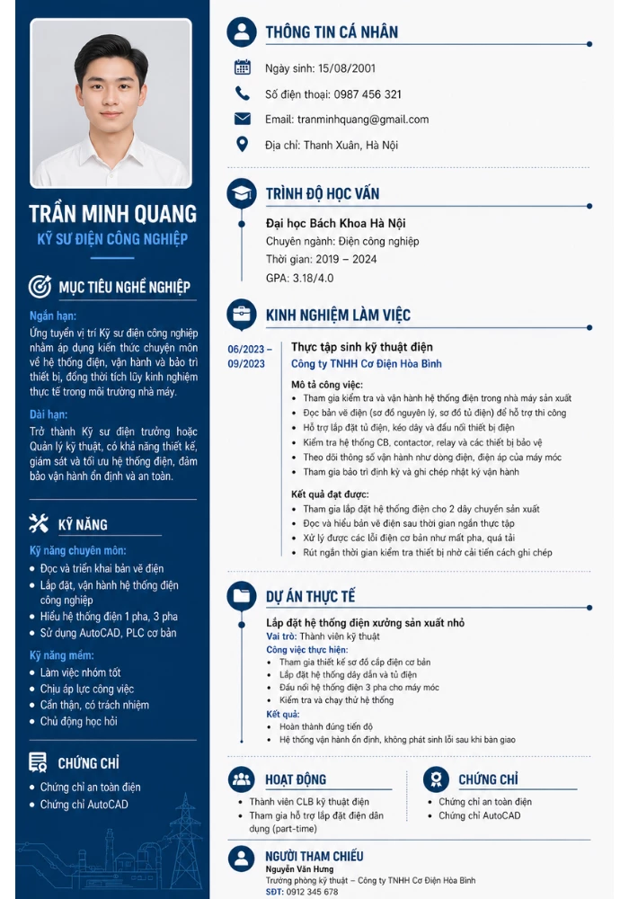 Mẫu CV kỹ sư điện