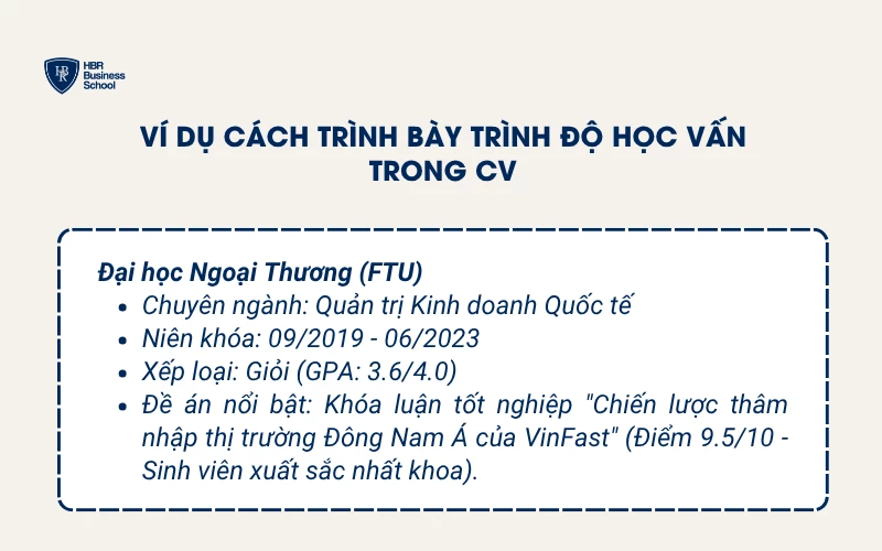 Ví dụ cách trình bày trình độ học vấn trong CV