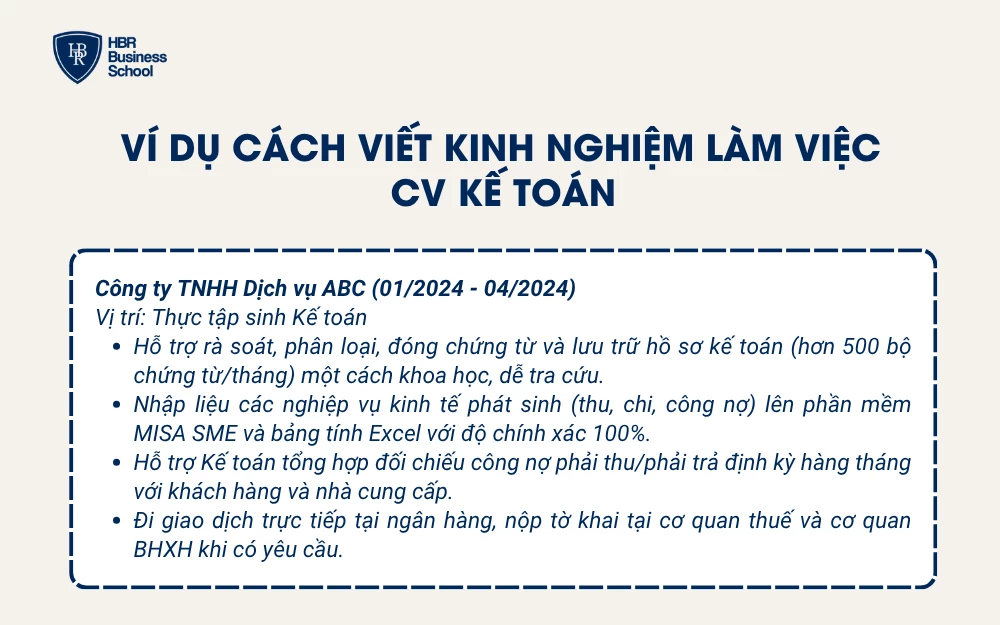 Ví dụ cách viết kinh nghiệm làm việc CV kế toán
