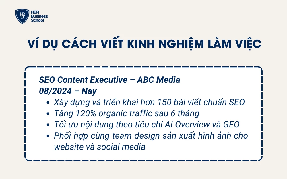 Ví dụ cách viết kinh nghiệm làm việc