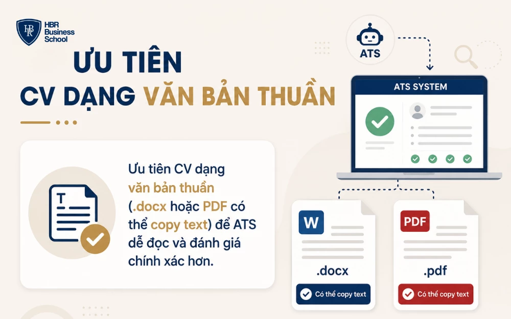 Để tối ưu CV chuẩn ATS nên ưu tiên sử dụng văn bản
