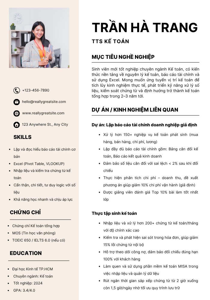 Mẫu CV ATS cho sinh viên mới ra trường