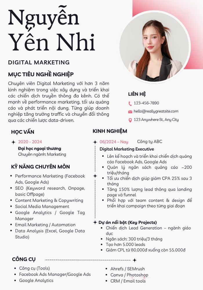 Mẫu CV ATS ngành Marketing / Digital Marketing